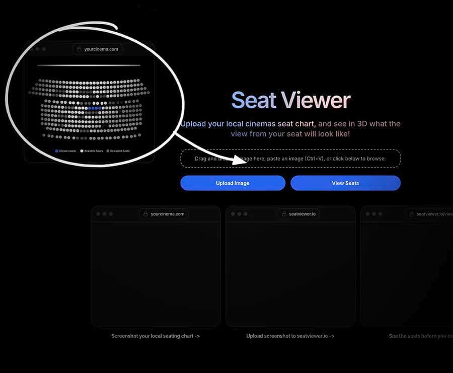 2. Upload screenshot to seatviewer.io ->